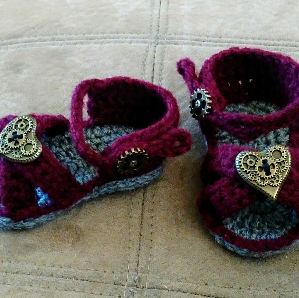 Handmade crochet steam punk baby sandles